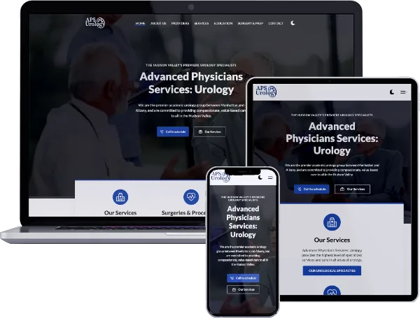 APS Urology's website on a phone, macbook